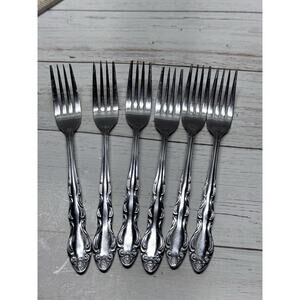 Carlyle Silver jh Stainless Glossy Outline Scroll CAY1 DINNER FORK 7 5/8” set 6